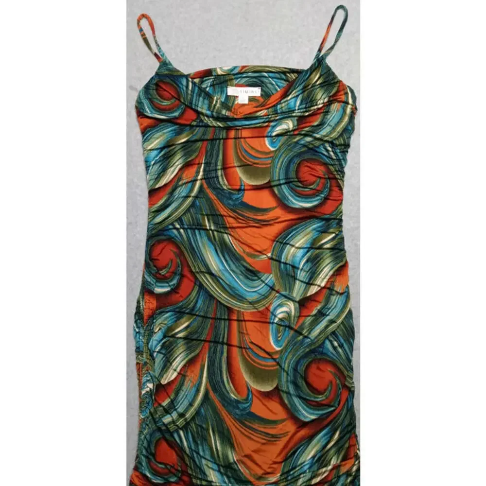 Timing Sleeveless Slouched Swoop Neck Mini Dress Womens Size L Multicolor Swirls - Picture 3 of 8